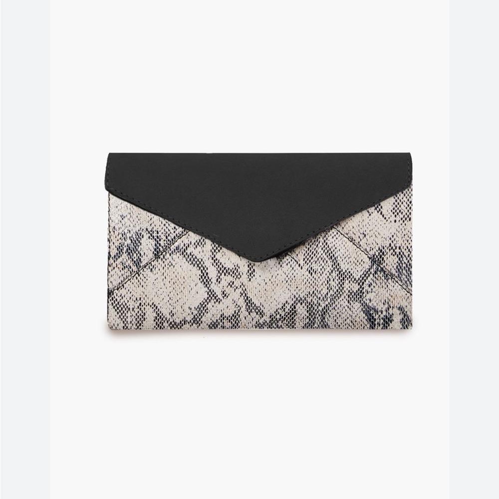 NWT Able Solome Long Wallet in Black/Snake Lined Leather